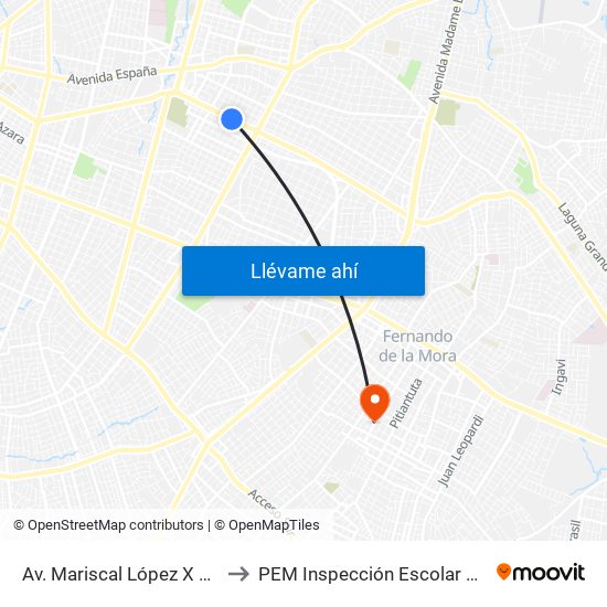 Av. Mariscal López X Bulnes to PEM Inspección Escolar Medica map