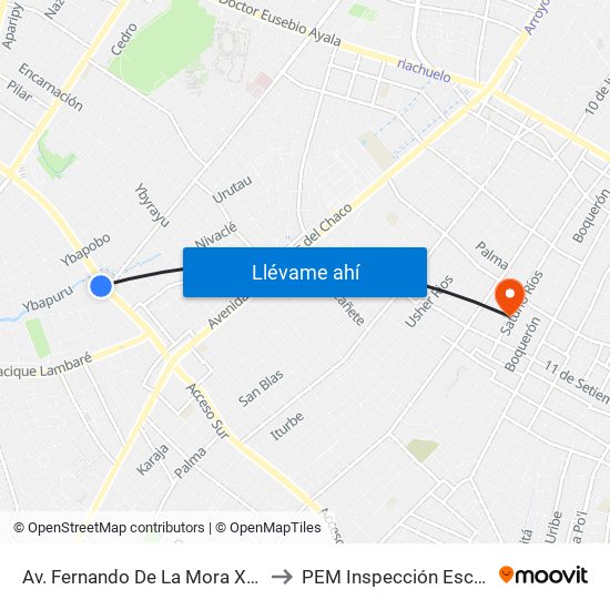 Av. Fernando De La Mora X De La Victoria to PEM Inspección Escolar Medica map