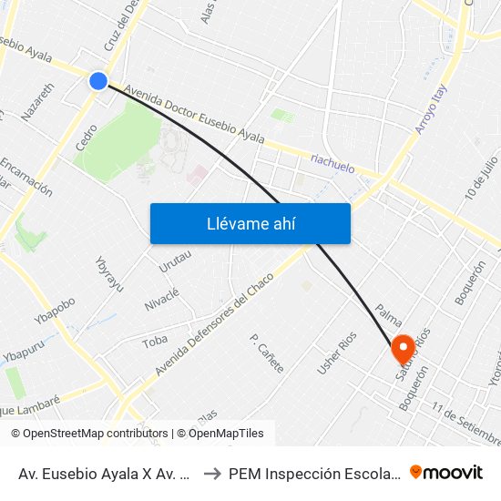 Av. Eusebio Ayala X Av. Argentina to PEM Inspección Escolar Medica map