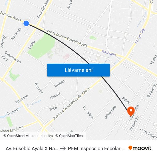 Av. Eusebio Ayala X Nazareth to PEM Inspección Escolar Medica map