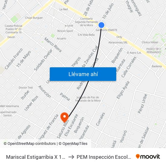 Mariscal Estigarribia X 10 De Julio to PEM Inspección Escolar Medica map