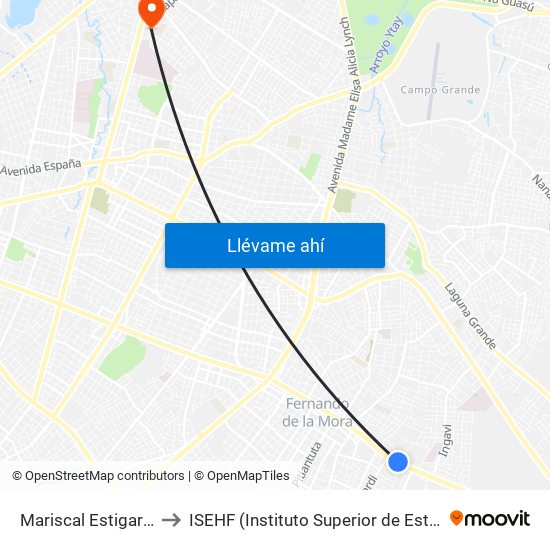 Mariscal Estigarribia X Atilio Galfre to ISEHF (Instituto Superior de Estudios Humanisticos y Filosóficos) map