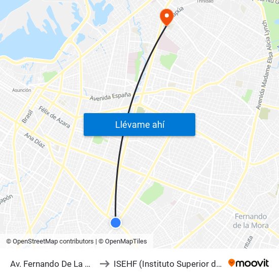 Av. Fernando De La Mora X Av. República Argentina to ISEHF (Instituto Superior de Estudios Humanisticos y Filosóficos) map