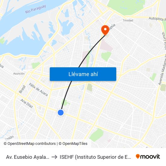 Av. Eusebio Ayala X Amancio González to ISEHF (Instituto Superior de Estudios Humanisticos y Filosóficos) map