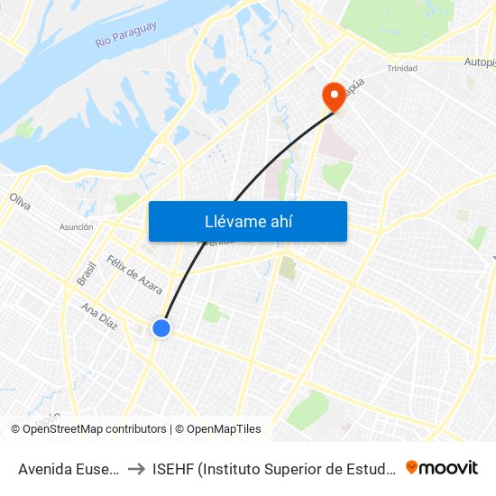 Avenida Eusebio Ayala, 995 to ISEHF (Instituto Superior de Estudios Humanisticos y Filosóficos) map