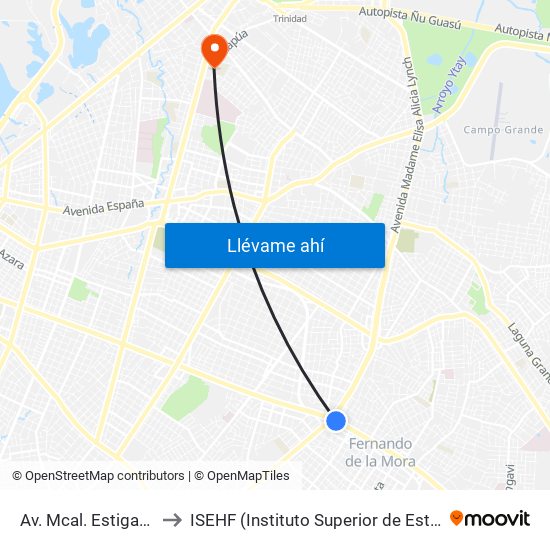Av. Mcal. Estigarribia X 14 De Mayo to ISEHF (Instituto Superior de Estudios Humanisticos y Filosóficos) map