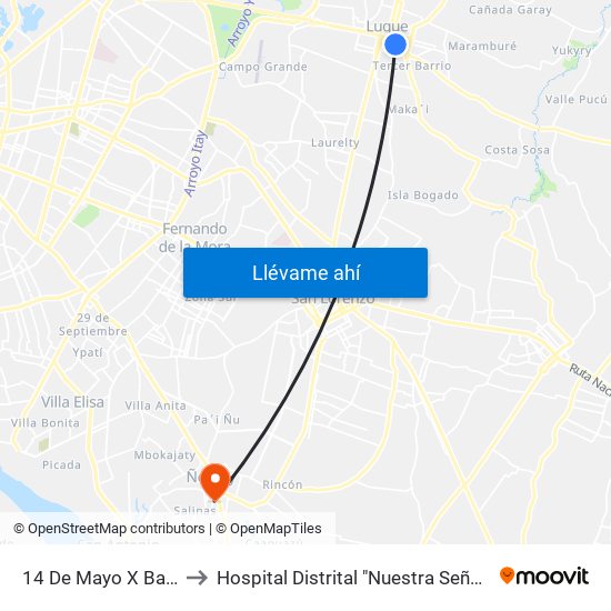 14 De Mayo X Balderrama to Hospital Distrital "Nuestra Señora de Lourdes" map