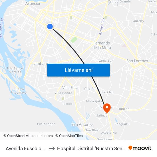 Avenida Eusebio Ayala, 803 to Hospital Distrital "Nuestra Señora de Lourdes" map