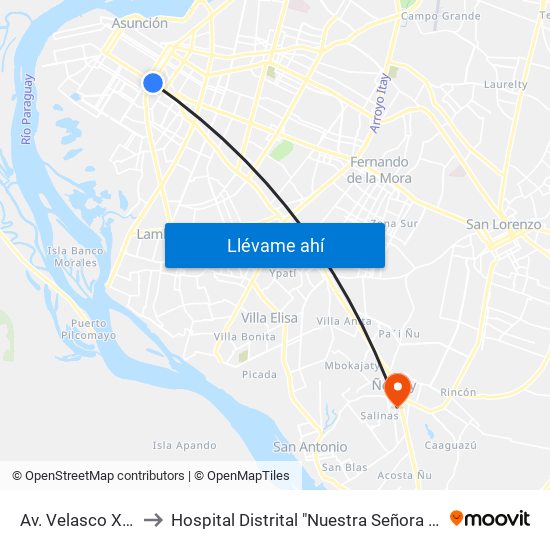 Av. Velasco X Brasil to Hospital Distrital "Nuestra Señora de Lourdes" map