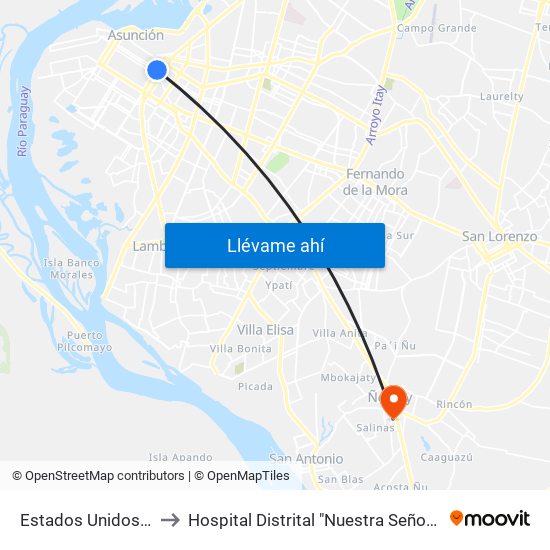 Estados Unidos X Azara to Hospital Distrital "Nuestra Señora de Lourdes" map