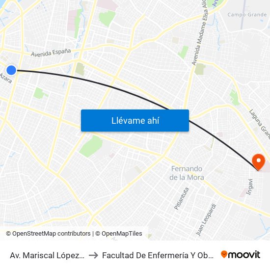 Av. Mariscal López X Melgarejo to Facultad De Enfermería Y Obstetricia Fenob Una map