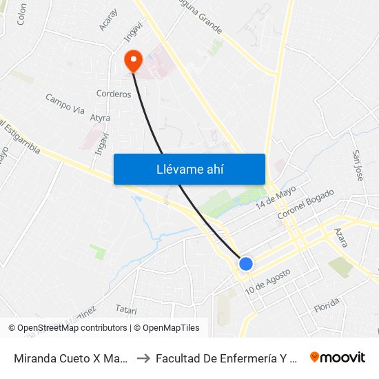 Miranda Cueto X Mariscal Estigarribia to Facultad De Enfermería Y Obstetricia Fenob Una map