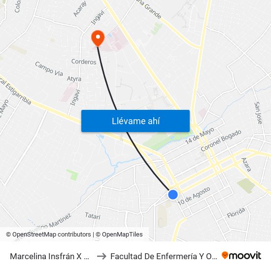 Marcelina Insfrán X Mcal. Estigarribia to Facultad De Enfermería Y Obstetricia Fenob Una map