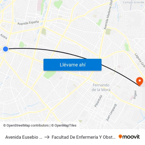 Avenida Eusebio Ayala, 803 to Facultad De Enfermería Y Obstetricia Fenob Una map