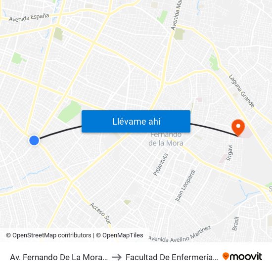 Av. Fernando De La Mora X Av. República Argentina to Facultad De Enfermería Y Obstetricia Fenob Una map