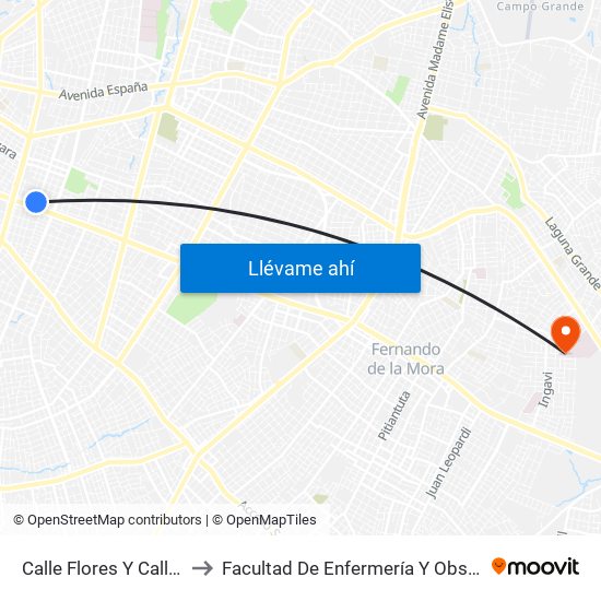 Calle Flores Y Calle Melgarejo to Facultad De Enfermería Y Obstetricia Fenob Una map