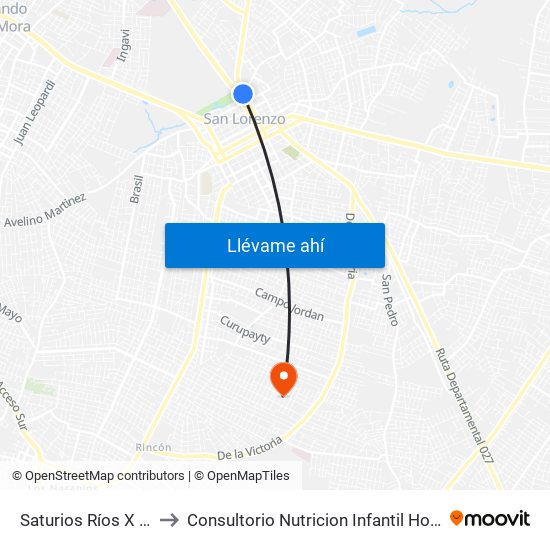 Saturios Ríos X Dr. Pellón to Consultorio Nutricion Infantil Hospital Acosta Ñu map