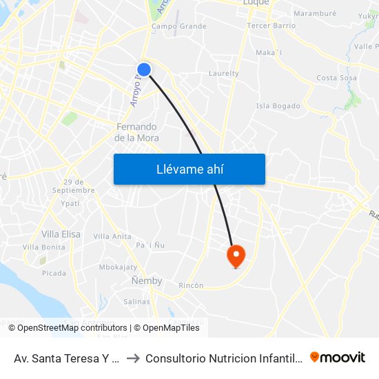 Av. Santa Teresa Y Arturo Pereira to Consultorio Nutricion Infantil Hospital Acosta Ñu map