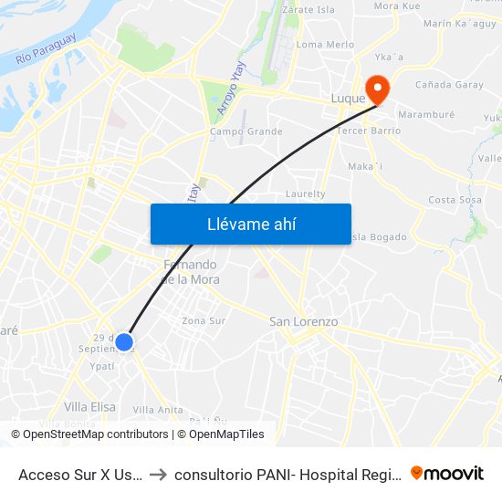Acceso Sur X Usher Ríos to consultorio PANI- Hospital Regional de Luque map