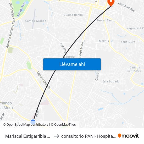 Mariscal Estigarribia X Andrés Barbero to consultorio PANI- Hospital Regional de Luque map