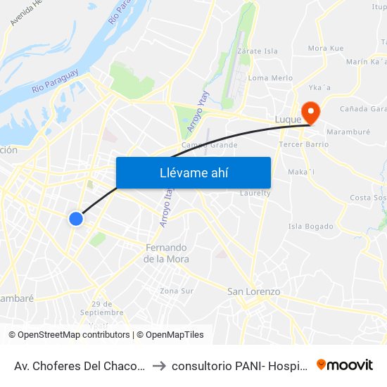 Av. Choferes Del Chaco X Av. Eusebio Ayala to consultorio PANI- Hospital Regional de Luque map