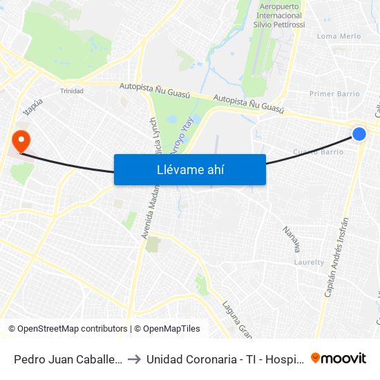 Pedro Juan Caballero X Herrera to Unidad Coronaria - TI - Hospital Central de IPS map