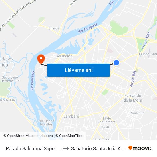 Parada Salemma Super Center to Sanatorio Santa Julia Asismed map