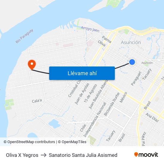 Oliva X Yegros to Sanatorio Santa Julia Asismed map