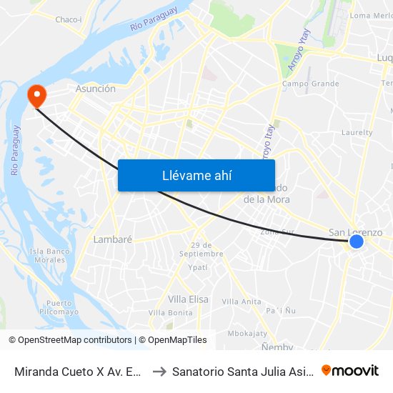 Miranda Cueto X Av. España to Sanatorio Santa Julia Asismed map