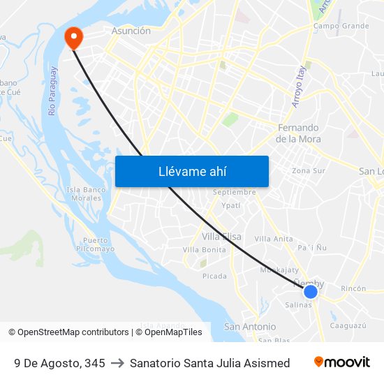 9 De Agosto, 345 to Sanatorio Santa Julia Asismed map