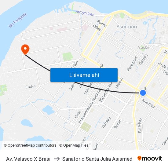 Av. Velasco X Brasil to Sanatorio Santa Julia Asismed map