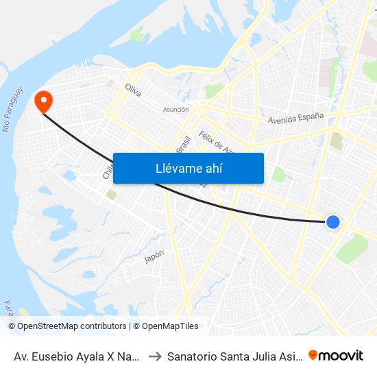 Av. Eusebio Ayala X Nazareth to Sanatorio Santa Julia Asismed map