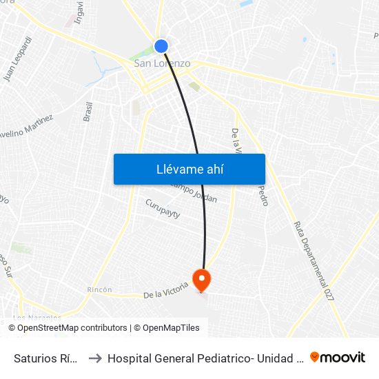 Saturios Ríos X Dr. Pellón to Hospital General Pediatrico- Unidad De Cuidados Intensivos Polivalente map