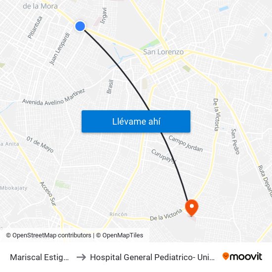 Mariscal Estigarribia X Atilio Galfre to Hospital General Pediatrico- Unidad De Cuidados Intensivos Polivalente map