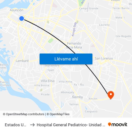 Estados Unidos X Azara to Hospital General Pediatrico- Unidad De Cuidados Intensivos Polivalente map