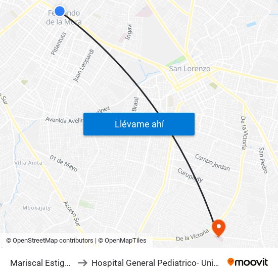 Mariscal Estigarribia X 10 De Julio to Hospital General Pediatrico- Unidad De Cuidados Intensivos Polivalente map