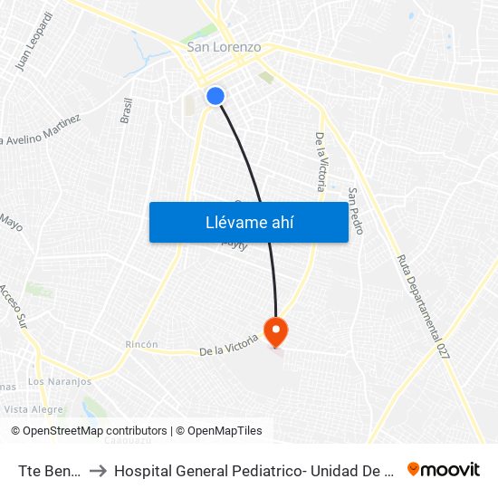 Tte Benitez, 326 to Hospital General Pediatrico- Unidad De Cuidados Intensivos Polivalente map