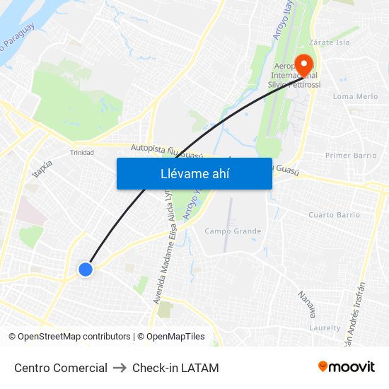 Centro Comercial to Check-in LATAM map