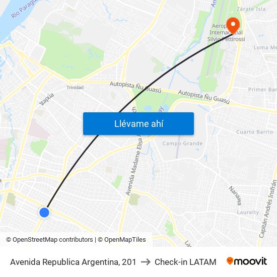 Avenida Republica Argentina, 201 to Check-in LATAM map