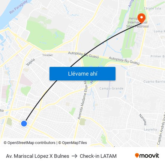 Av. Mariscal López X Bulnes to Check-in LATAM map