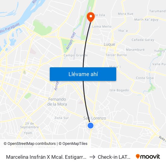 Marcelina Insfrán X Mcal. Estigarribia to Check-in LATAM map