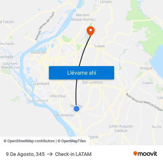9 De Agosto, 345 to Check-in LATAM map