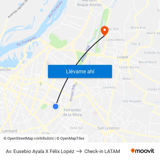 Av. Eusebio Ayala X Félix Lopéz to Check-in LATAM map