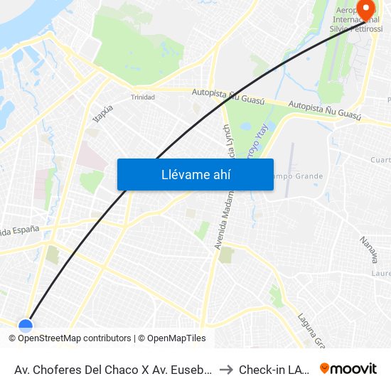 Av. Choferes Del Chaco X Av. Eusebio Ayala to Check-in LATAM map