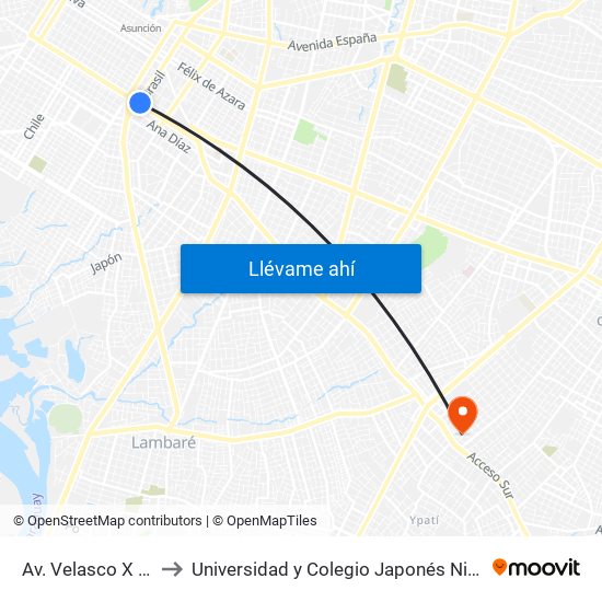 Av. Velasco X Brasil to Universidad y Colegio Japonés Nihon Gakko map