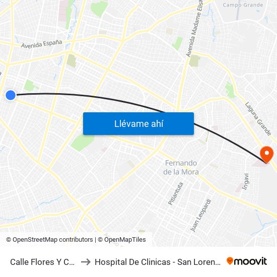 Calle Flores Y Calle Melgarejo to Hospital De Clinicas - San Lorenzo - UNA- Sala X - Cirugia map