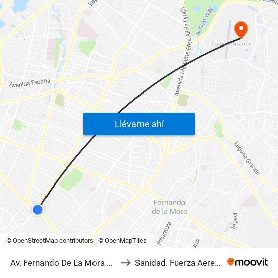 Av. Fernando De La Mora X Av. Argentina to Sanidad. Fuerza Aerea Paraguaya map