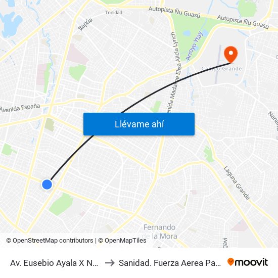 Av. Eusebio Ayala X Nazareth to Sanidad. Fuerza Aerea Paraguaya map