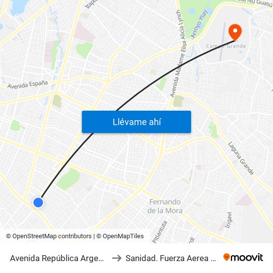 Avenida República Argentina, 3016 to Sanidad. Fuerza Aerea Paraguaya map