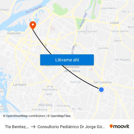 Tte Benitez, 326 to Consultorio Pediátrico Dr Jorge Gómez Yegros map